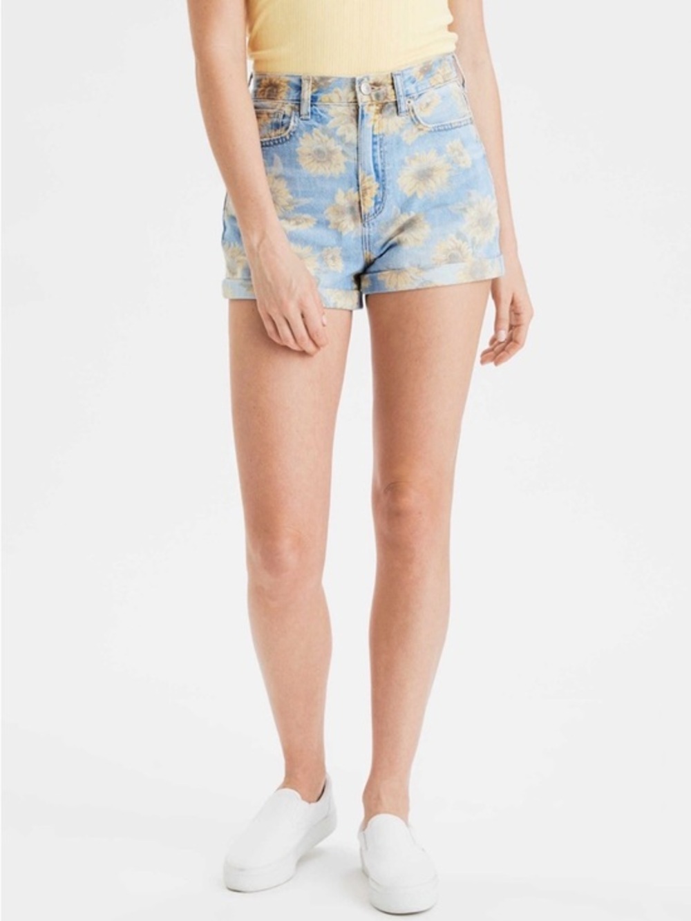 American Eagle High-Rise Sunflower Print Mom Short Denim Shorts Size 00